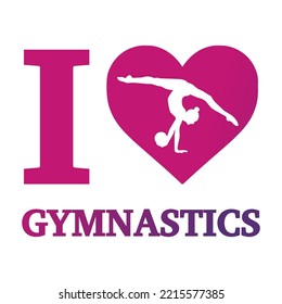 I love gymnastics. Vector young woman silhouette in pink colors. Gymnast logo