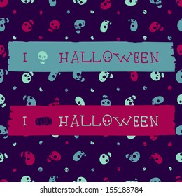 I love halloween banner. Vector label with seamless pattern.