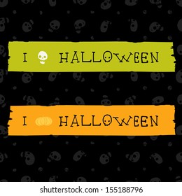I love halloween banner. Vector label with seamless pattern.