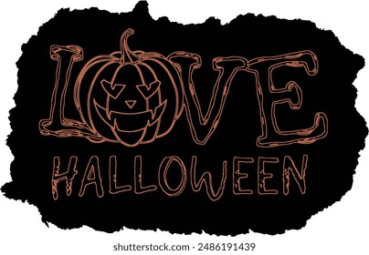 Love Halloween Party Sign with Pumpkin Image. Haunted, Creepy, Midnight Frights, Fun, and Festive Symbols.