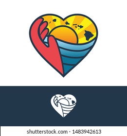 love hand beach and sun logo design template