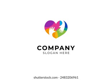 Love Hand Care in colorful template vector logo design style. Suitable for any business related to Charity