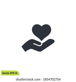 love and hand care icon charity symbol illustration simple design element vector logo template