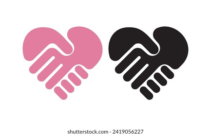 Love Hand Pflege Hand Schütteln Symbol Logo Design, Symbol, Vereinbarung Symbol. Handshake-Symbol. Vektorgrafik.