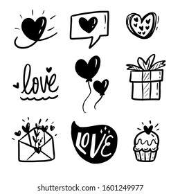 love hand drawing doodle collection set