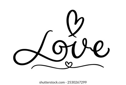 Love, hand drawn calligraphic composition isolated on white background. Romantic lettering design.