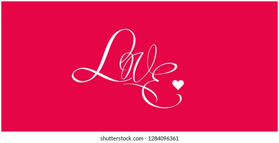 LOVE - hand drawn calligraphy on red background. Flat vector illustration for Valentine`s Day cards, greetings, invitations, posters, flyers, banners, prints, wedding design and decoration, web.
