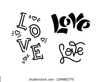love. Hand drawn creative, modern lettering isolated on white background. design for holiday greeting card and invitation wedding, Birthday, Valentine s day and Happy love day. set of Vector elements