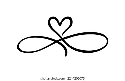 Love hand drawn heart sign of infinity with cute sketch line. Heart divider shape isolated on white background for valentine's day, wedding, mother's day or woman's day. Vector illustration