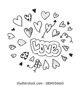 Love hand drawn illustration with hand-lettering. Hand drawn design elements isolated on white background.