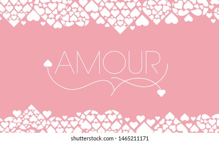 Love hand drawn lettering - "AMOUR" written in French, on pale pink background for wedding design and decoration, Valentine`s Day cards, invitations, greetings, posters, flyers, banners, prints, web.