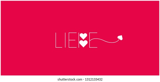 love hand drawn lettering - LIEBE, written in German, on red background for Valentine`s Day cards, greetings, invitations, posters, flyers, banners, prints, wedding design and decoration, web.