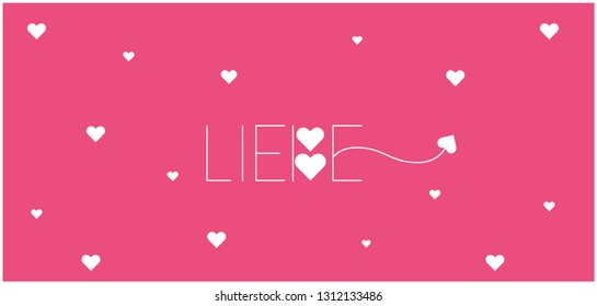 love hand drawn lettering - LIEBE, written in German, on pink background for Valentine`s Day cards, greetings, invitations, posters, flyers, prints, banners, wedding design and decoration, web.