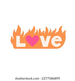 Letras dibujadas a mano de amor. El concepto de romance, pasión y amor al fuego. Medios sociales, afiche, pegatina o diseño de tarjetas de regalo. Ilustración vectorial dibujada a mano. Día de San Valentín.