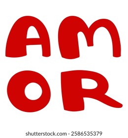 Love hand drawn lettering in Spanish: Amor. Symbol of affection, loyalty, kindness. Vector illustration, flat design