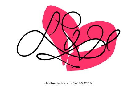 Love hand drawn lettering. St. Valentine Day design element. Calligraphy Romantic phrase for engagement. Stock vector text for print, card, t-shirt isolated on white background.