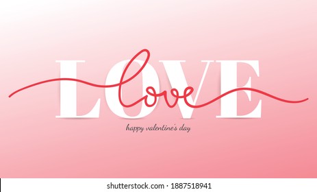 Love hand drawn lettering in  Valentines day on pink background,Vector illustration EPS 10