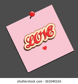 Love. Hand drawn poster with typography heart. Can be used as a greeting card, print on T-shirt, bags, decor element and Valentines Day card.