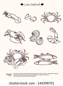 love hand drawn sea food