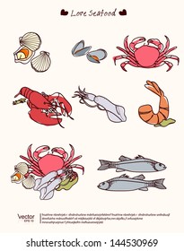 love hand drawn sea food