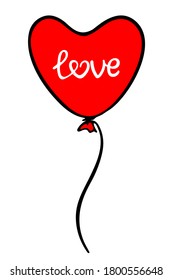 Love hand drawn sign. Heart balloon icon doodle style. Vector illustration isolated on white background for sticker, card for marriage celebration, wedding invitation. Valentines day symbol.