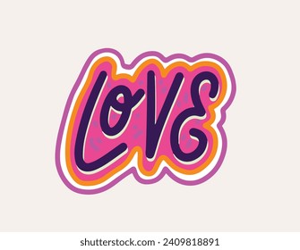 Love hand drawn text with a heart symbol. Vector illustration.