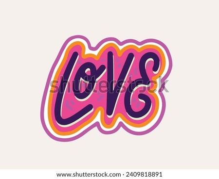 Love hand drawn text with a heart symbol. Vector illustration.