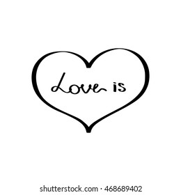 love is hand drawn type monochrome sticker with heart