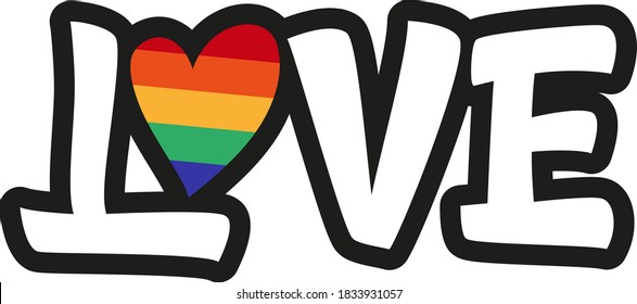 Love hand drawn vector lettering. Rainbow Community Pride Month. Freedom, Love, Peace Symbol. LGBT love symbol. Modern calligraphy for cards, posters, stickers, t-shirt, bag, print, cover, flyer.