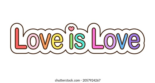Liebe ist Liebe. Handgezeichnete Vektorgrafik in buntem Stil. Bestens für Drucke, Poster, Karten, Aufkleber und Web-Design.