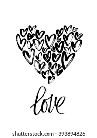 Love. Hand drawn word with heart shapes for your design. Custom lettering and calligraphy. Can be printed on cards, pillows, phone cases, etc.
