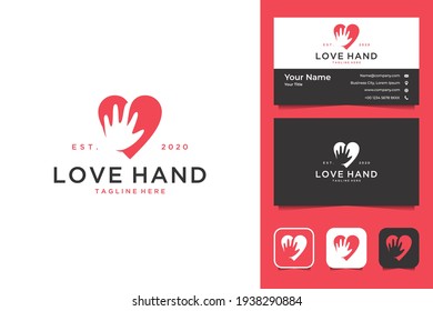 diseño de logotipo elegante de mano de amor y tarjeta de visita