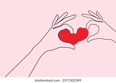 Love hand gesture one line drawing. Valentine's Day concept cute background.