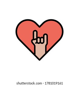 Amour, icône main. Couleur simple avec contour des éléments vectoriels de rock n roll icônes pour ui et ux, site web ou application mobile