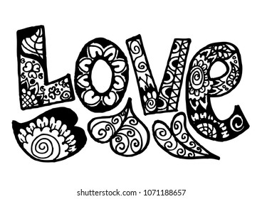 Love, hand lettering calligraphy.