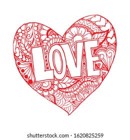Love, hand lettering and doodle elements sketch.
