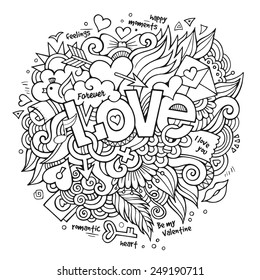 Love hand lettering and doodles elements. Vector illustration