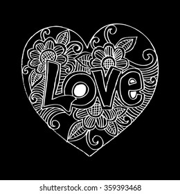 Love hand lettering and doodles elements sketch. Hand drawing illustration