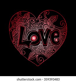 Love hand lettering and doodles elements sketch. Hand drawing illustration