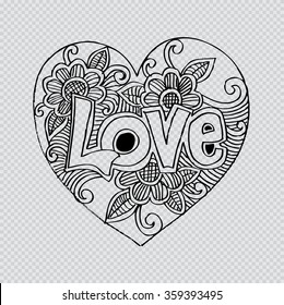 Love hand lettering and doodles elements sketch. Hand drawing illustration