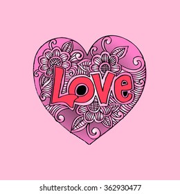 Love hand lettering and doodles elements sketch. Hand drawing illustration
