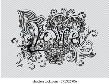 Love hand lettering and doodles elements