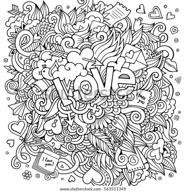 Love Hand Lettering Doodles Elements Sketch Stock Vector (Royalty Free ...