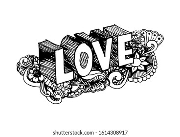 Love, hand lettering. Hand drawing illustration.