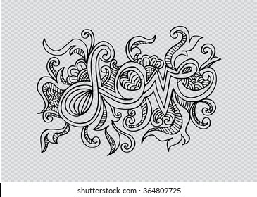 LOVE hand lettering with floral. Hand drawing illustration.