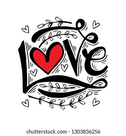 Love Hand lettering Handmade calligraphy on circle background.