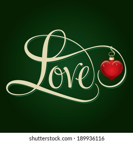 LOVE hand lettering, lovers concept, handmade calligraphy, vector background