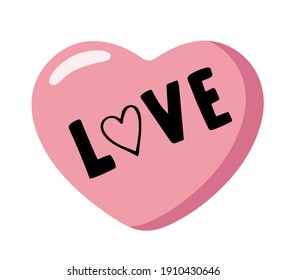 Love hand lettering on a pink heart background. St.Valentines Day vector for cards, banners, wrapping paper, posters, scrapbooking, pillow, cups and fabric design. 
