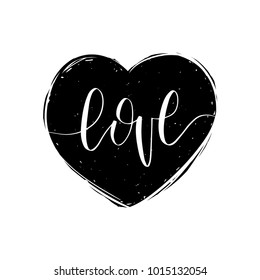 Love hand lettering phrase. Vector Valentines Day calligraphy in heart shape. International Women's Day typography. 