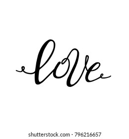Love hand lettering - Typographical element. Vector title for postcard. Word in form of a ribbon